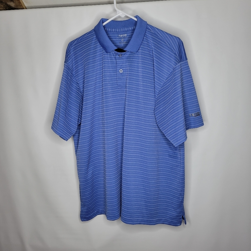 Mens IZOD XPG Blue/white Striped Polo Size Large Inside printed tag a bit worn